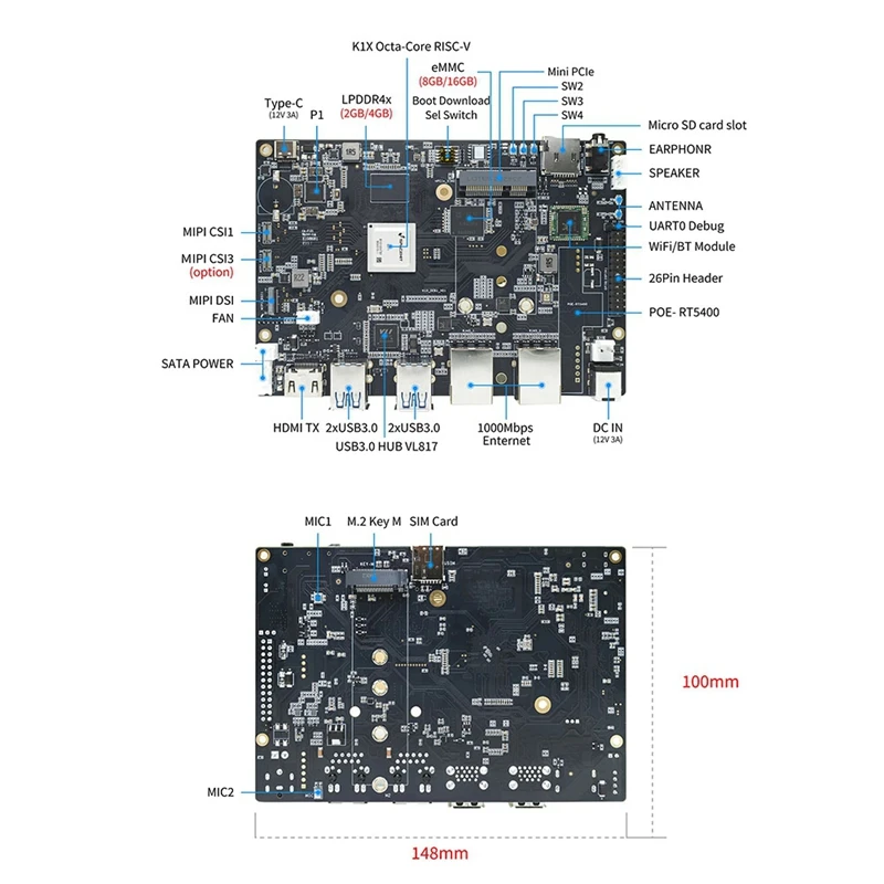 DN-Banana Pi BPI-F3 Spacemit K1 8 Core RISC-V Chip 4G LPDDR4 16G EMMC 2.0 Tops AI Computing Power Development Board