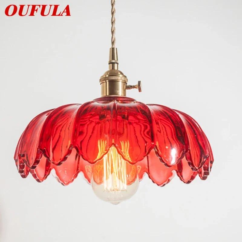 

OUFULA OUFULA Nordic Brass Pendent lamp Modern Bedroom Bedside lamp Color Glass LED Restaurant Bar Aisle Chandelier