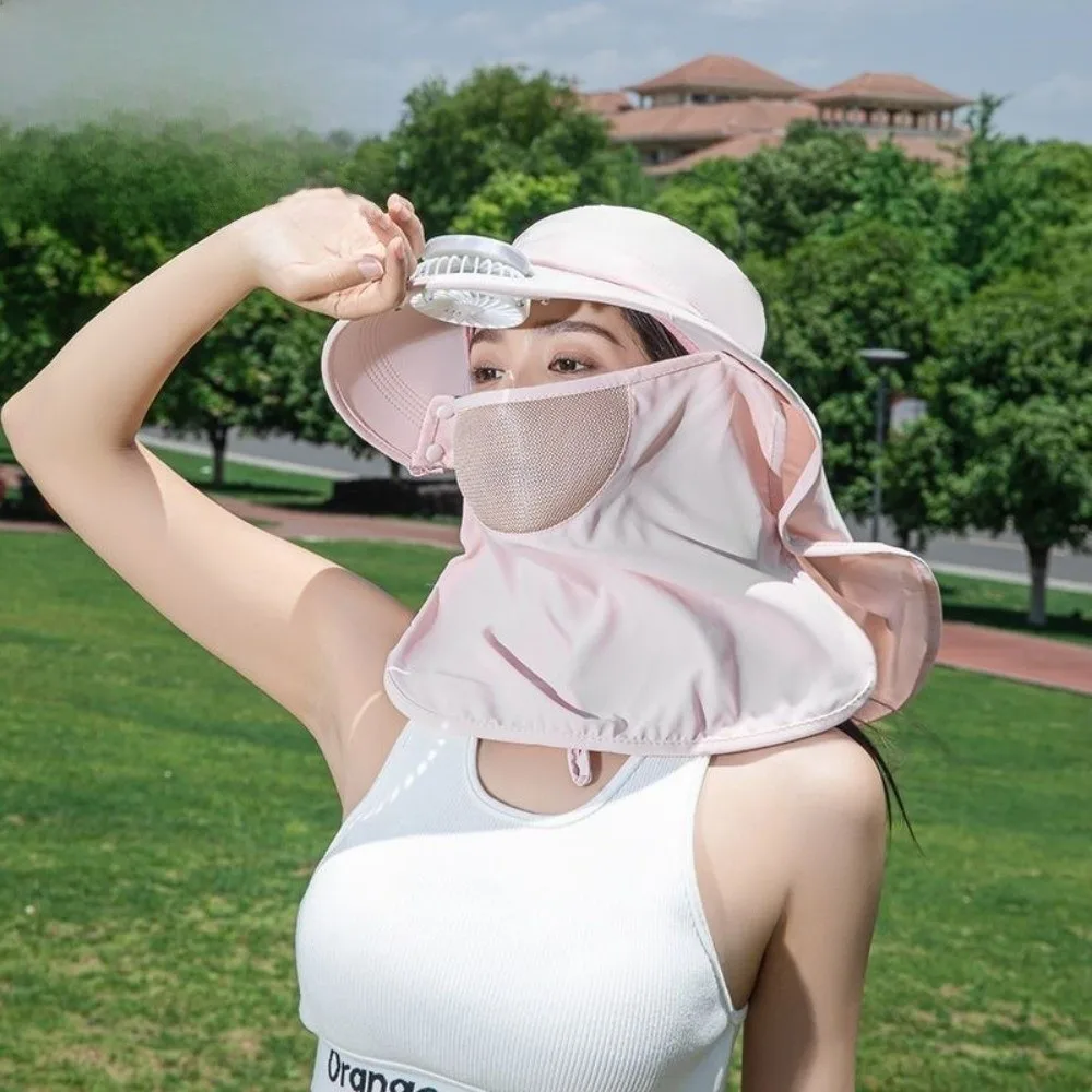 

Adjustable Solar-Powered Fan Hat Large Brim Face Cover UV Protection Hat Integrated Shoulder Cape Fisherman Hat Summer Use
