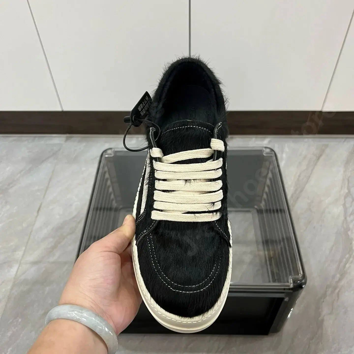 Ricks Sapatos Homens Cabelo Cavalo Low Top Shoes Mulheres Sneaker Owens Sapatos Casuais Homens Sapato Lace Up Cabelos De Cavalo Preto Retro Botas Planas