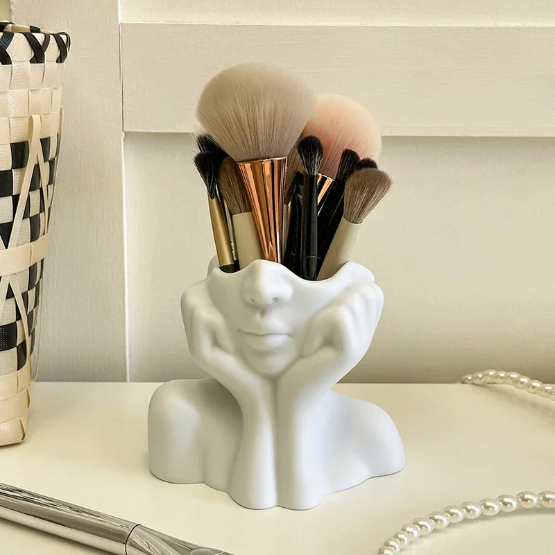 Creative Human Body Art Makeup Brush Holder Office Desk Pen Holder Gift for Family Coworkers for Vanity Dresser Office