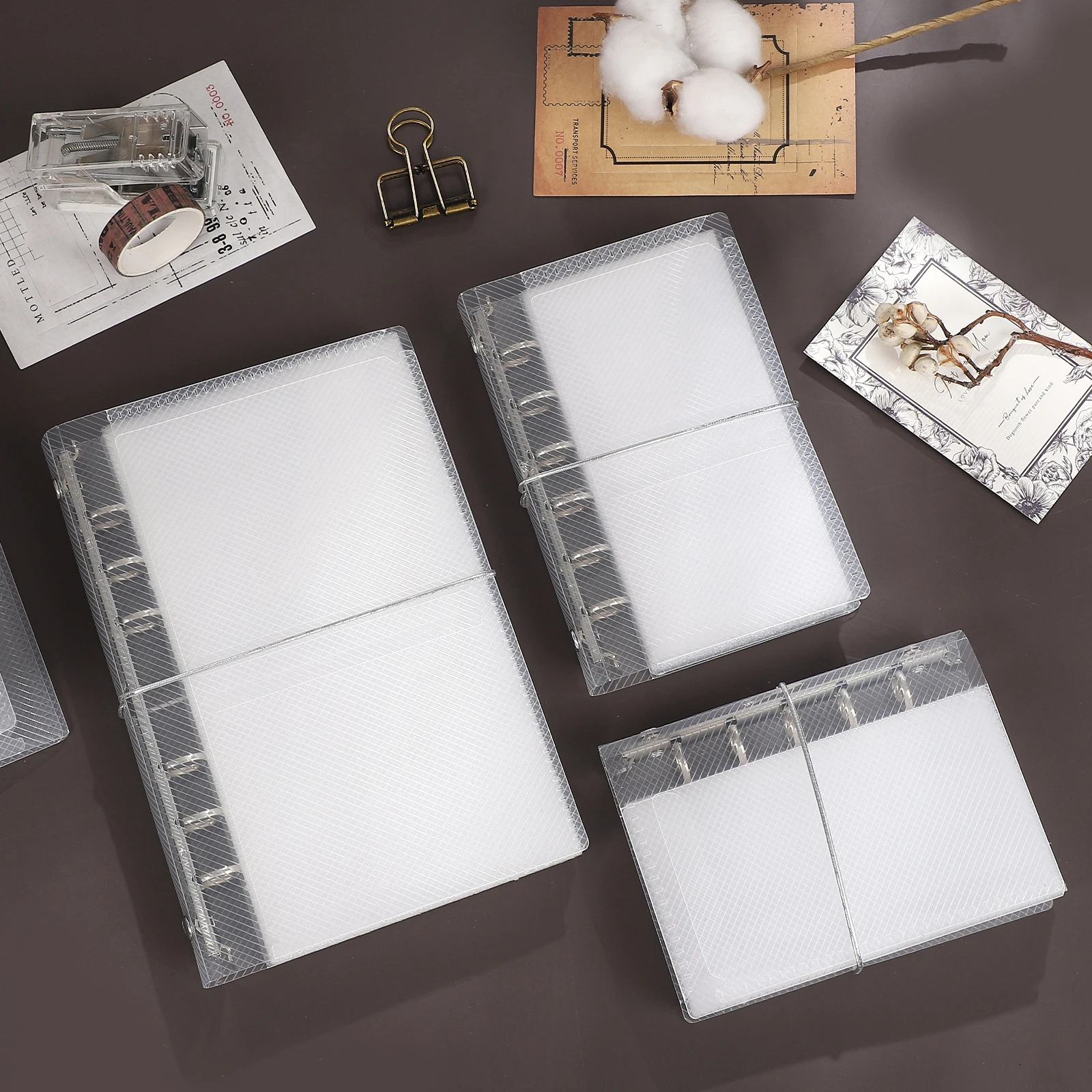 Twill PP Three-fold Loose Leaf Notebook Case Transparent Manual Storage Shell Creative DIY Journal Material Collage Stationery