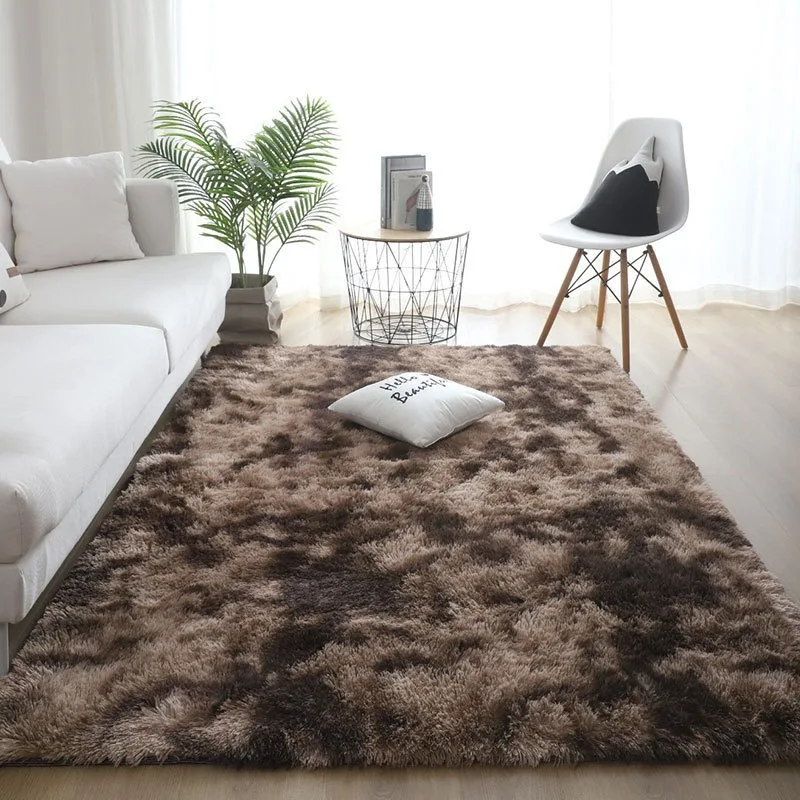 Wholesale Living Room Silk Wool Carpet Simple ins Wind Solid Color tie-dye Thickened Bedroom Long Hair Window Bed Blanket Mat