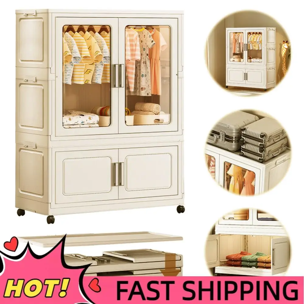 

Mobile Wardrobe Foldable Closet with Haging Rod & Cabinet Clothes Organizer Multi-Function Wardrobe Closet Rack for Home Storage