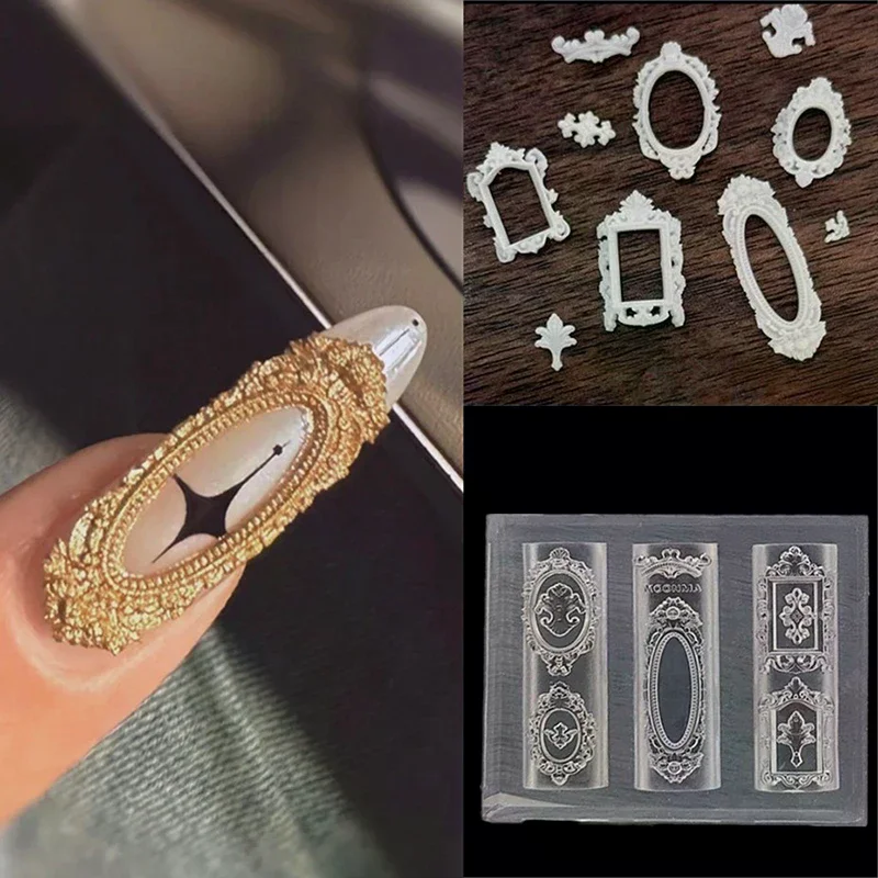 European Retro Photo Frame Shape Silicone Nail Mold Nail Stamping Nails DIY Nail Salon Design Stereoscopic Manicure Art Tool