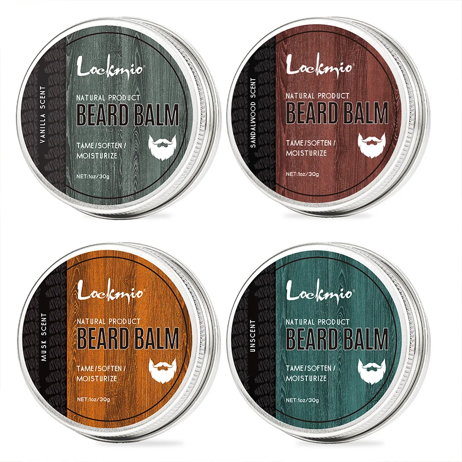 LOCKMIO Naturalny wosk do brody z masłem shea 4 szt. Zestaw nawilżający wygładzający zmiękczający stylizacja profesjonalny krem ​​do pielęgnacji brody