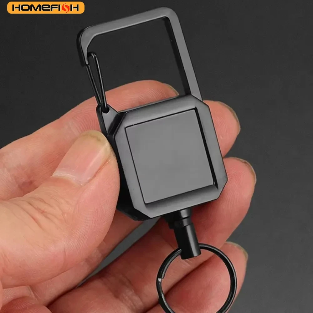 1Pc Steel Wire Rope High Resilience Retractable Key Chain Outdoor Carabiner D‑type Anti Lost Easy To Pull Buckle Keyring