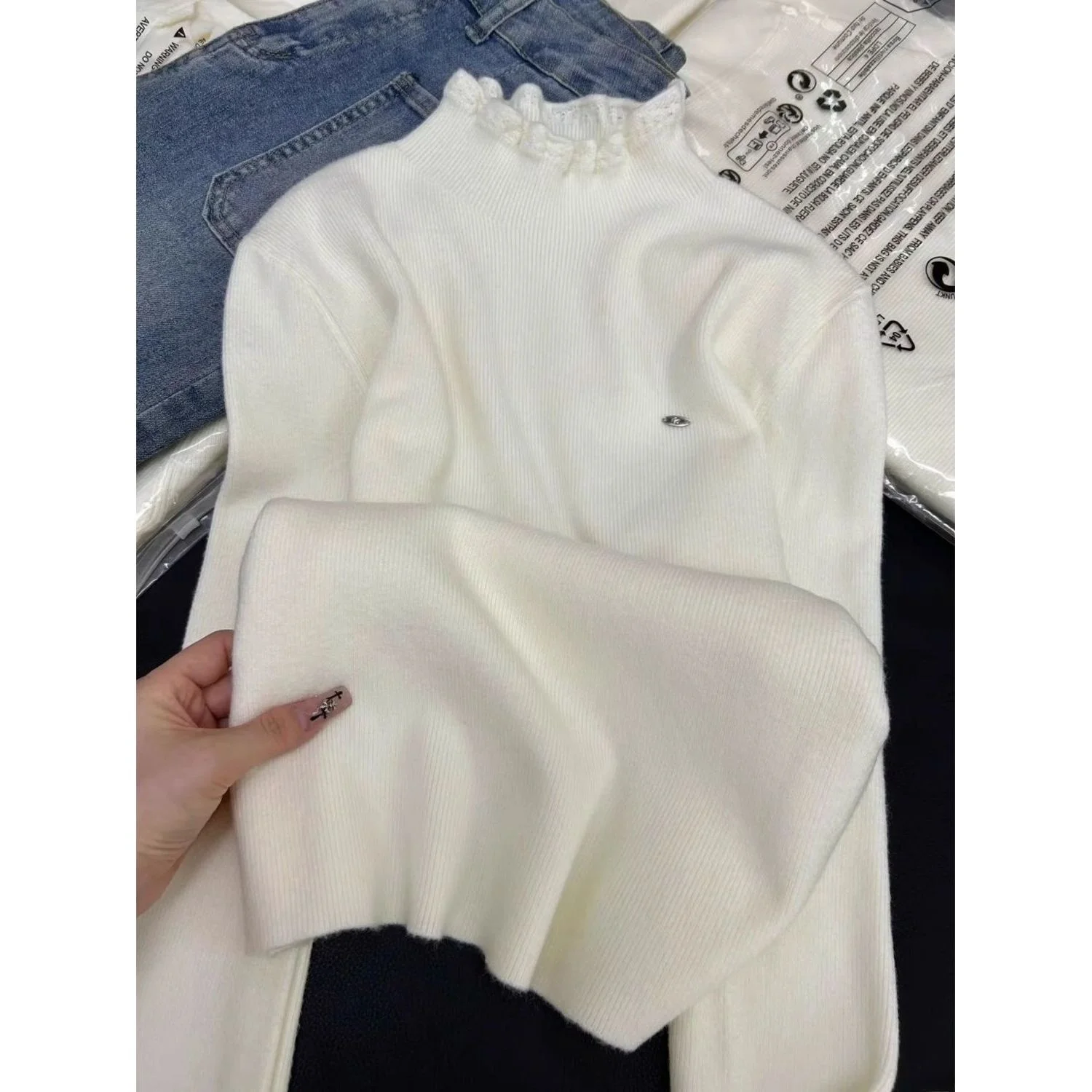 Base de malha macia e lisa de alta qualidade irt feminino longo sve tripulação ne cor pura roupa interna suéter de tartaruga