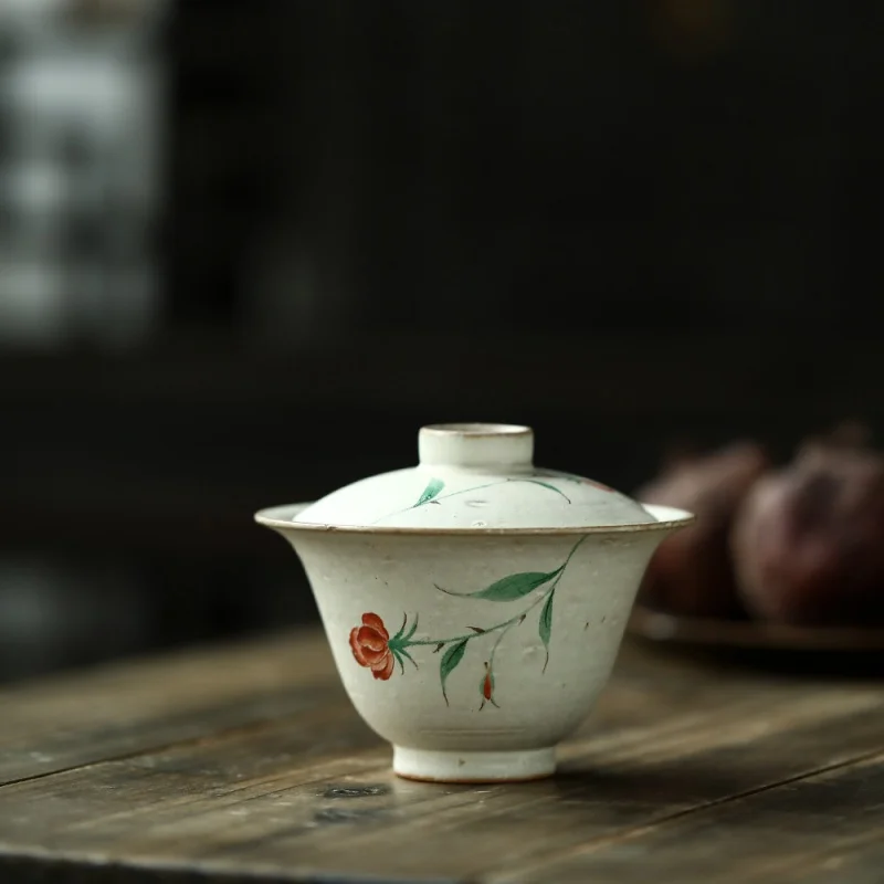 Jingdezhen Powder Opening Piece Non-Scald Tureen China Rose Famille Rose Hand Drawning Tureen Tea Brewing Bowl Ercai Ceramic Tea