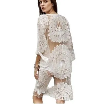 ชุดคลุมบิกินี่แบบยาว แขนยาว ผ้าถักโครเชต์ โชว์หลังสวย โปร่งแสง ลายฉลุ สำหรับใส่ไปทะเล