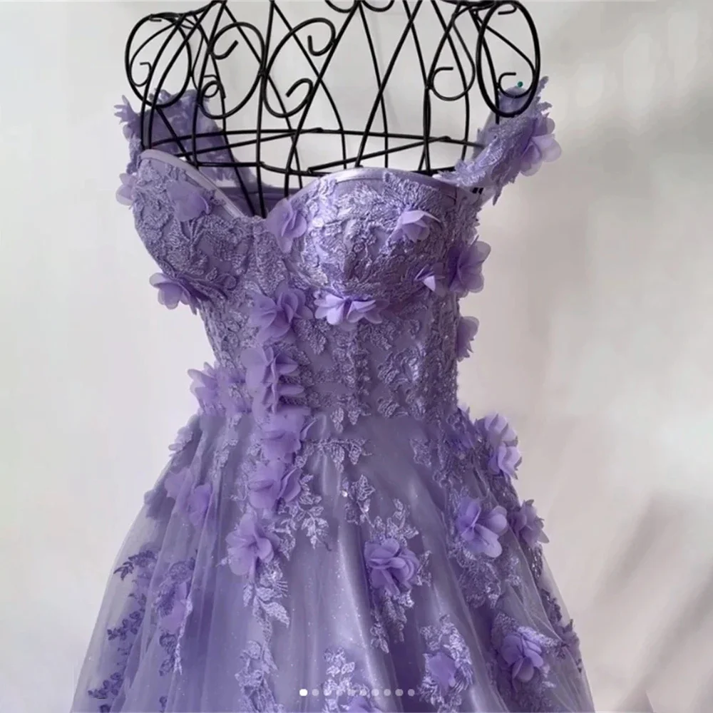 Lily Purple Net Special Occasion Dresses 3D Flowers Sweetheart Formal Gown Spaghetti Strap Long Evening Dress 프롬 드레스 Customized