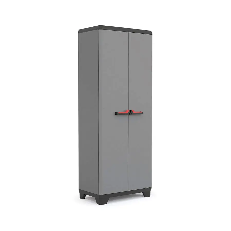 Armario Stilo Alto, Mueble de Almacenamiento Alto, Resina, 2 Puertas y 3 Estantes, Altura Ajustable, Gris Negro, 173 x 68 x 39 cm