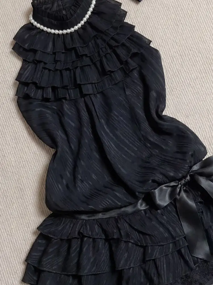 Summer Japanese Vintage Goth 2 Piece Set Women Sleeveless Ruffle Top + Mini Skirt Subculture Y2K Sexy Set High Street Jirai Kei