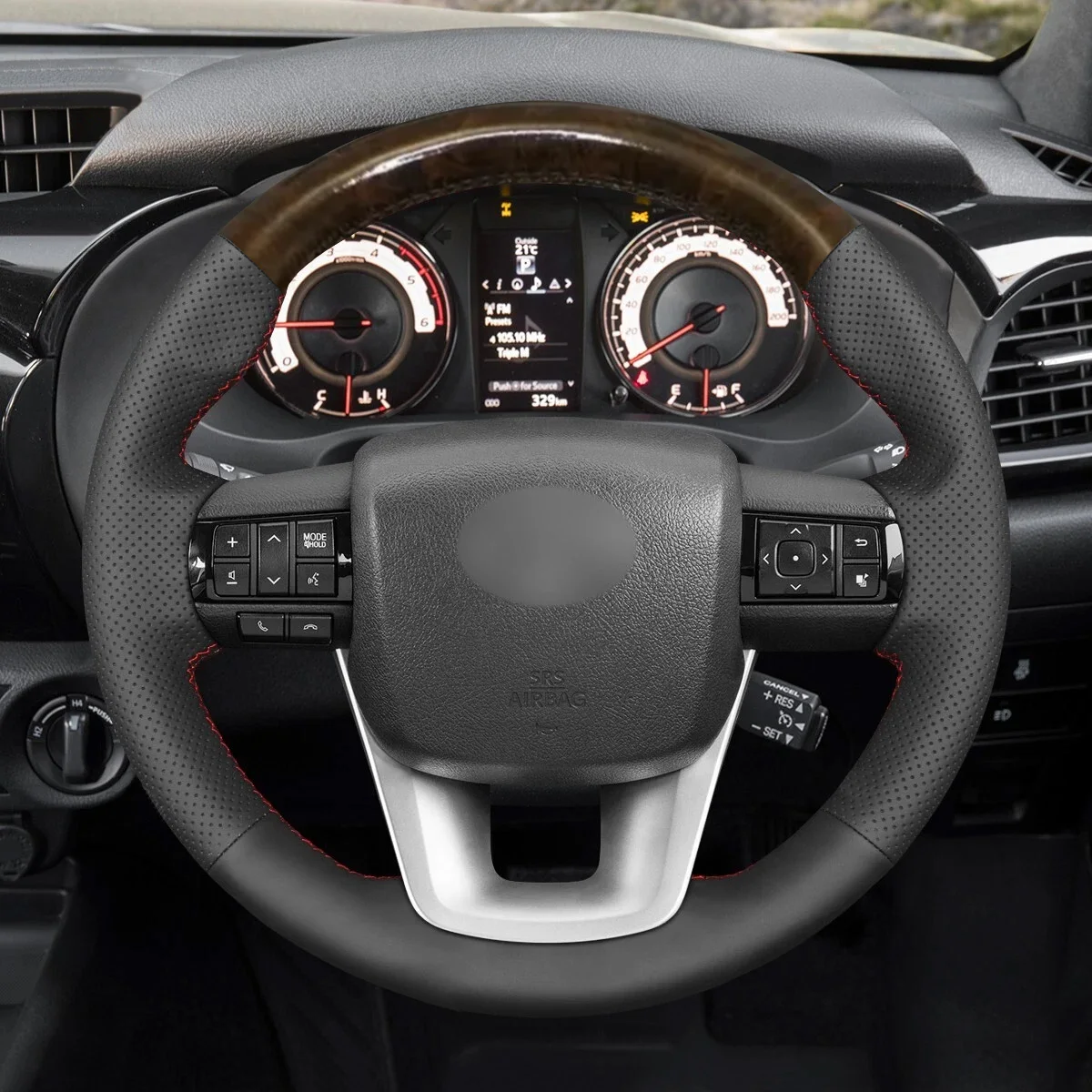LS AUTO Microfiber Leather Hand Stitched Steering Wheel Cover for Toyota Hilux 2015-2023 Year Fortuner 2015-2023 Year