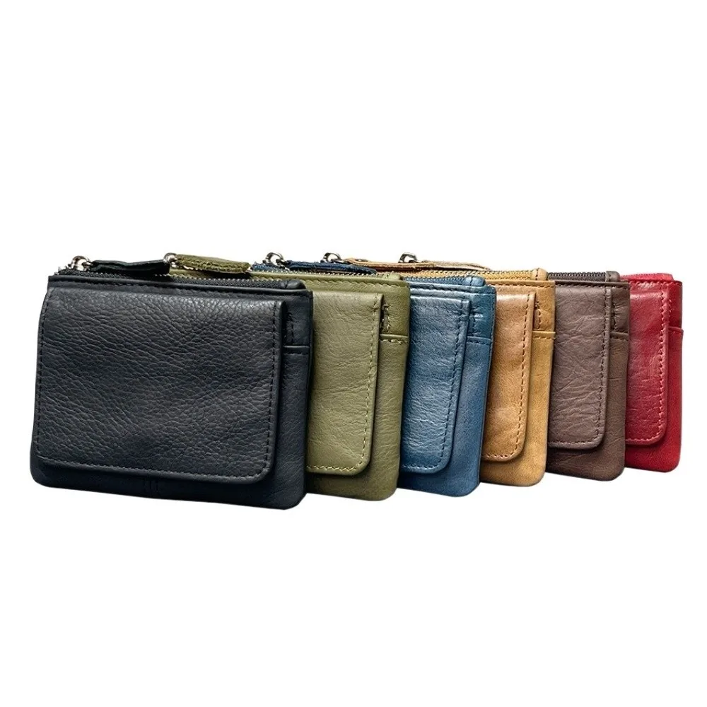 Portable Solid Color Real Leather Coin Purse Small Multi Card Slot Short Wallet Multi-functional Minimalist Card Holder Male