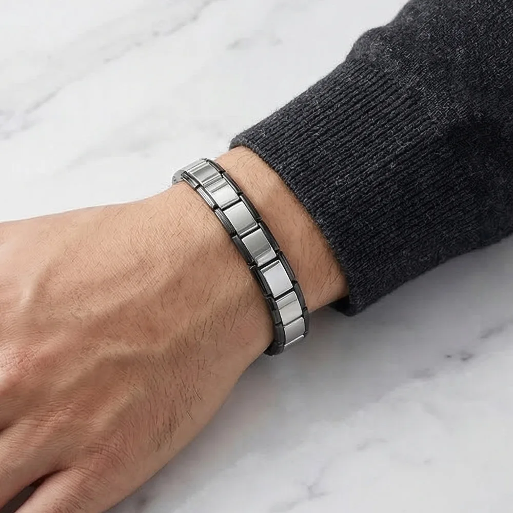 Italian Module Stainless Steel Blue Silver Color Bracelet Men Women Spacial Gift Basic Chain Fashion Accessory For Trendy People