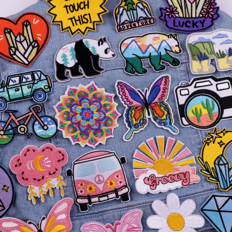 Cartoon/Rainbow Patch Butterfly Bear Embroidery Patch Iron On Patches For Clothing thermoadhesive Patches On Clothes Jacket DIY