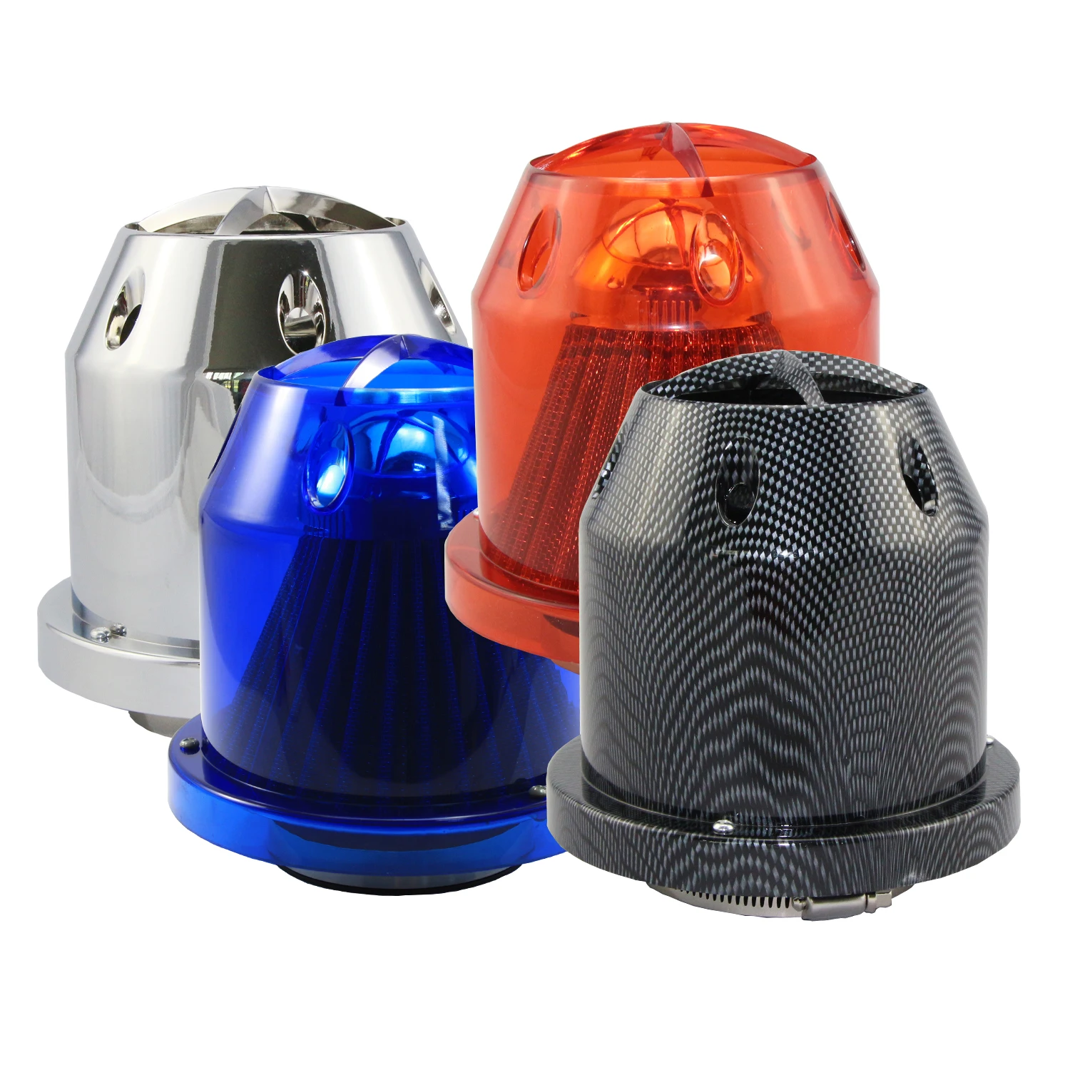 Car Cold Intake Air Filter 3inch Universal Washable Replacement Blue Carbon 76mm Sport High Flow Cone Air Filter with Cover