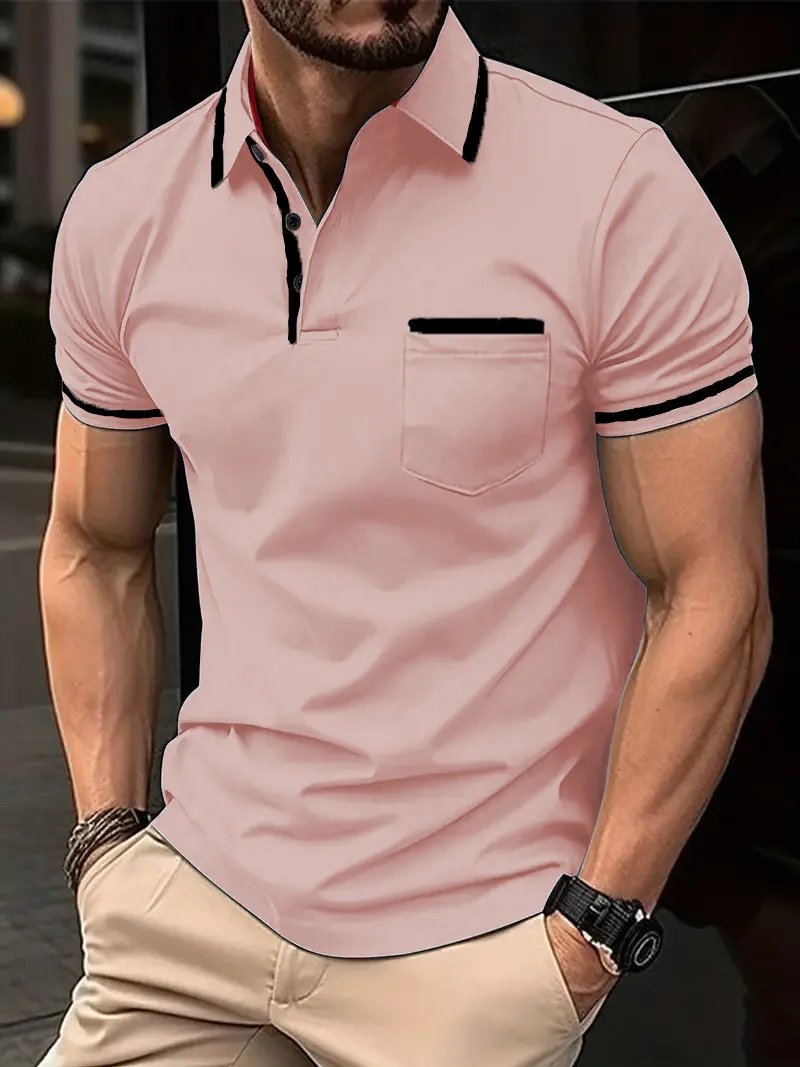 2024 Summer Fashion lapel Men\'s POLO shirt casual Office loose breathable short-sleeved POLO shirt solid color Top