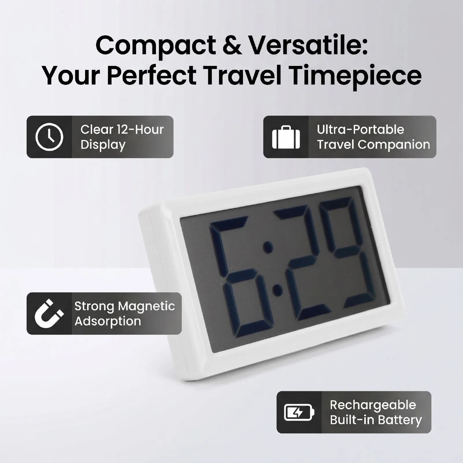 12 Hour Clock Small Digital Clock Magnetic Lightweight Portable Versatile 12 Hour Clock For Travel Classroom Bedroom Car Clock