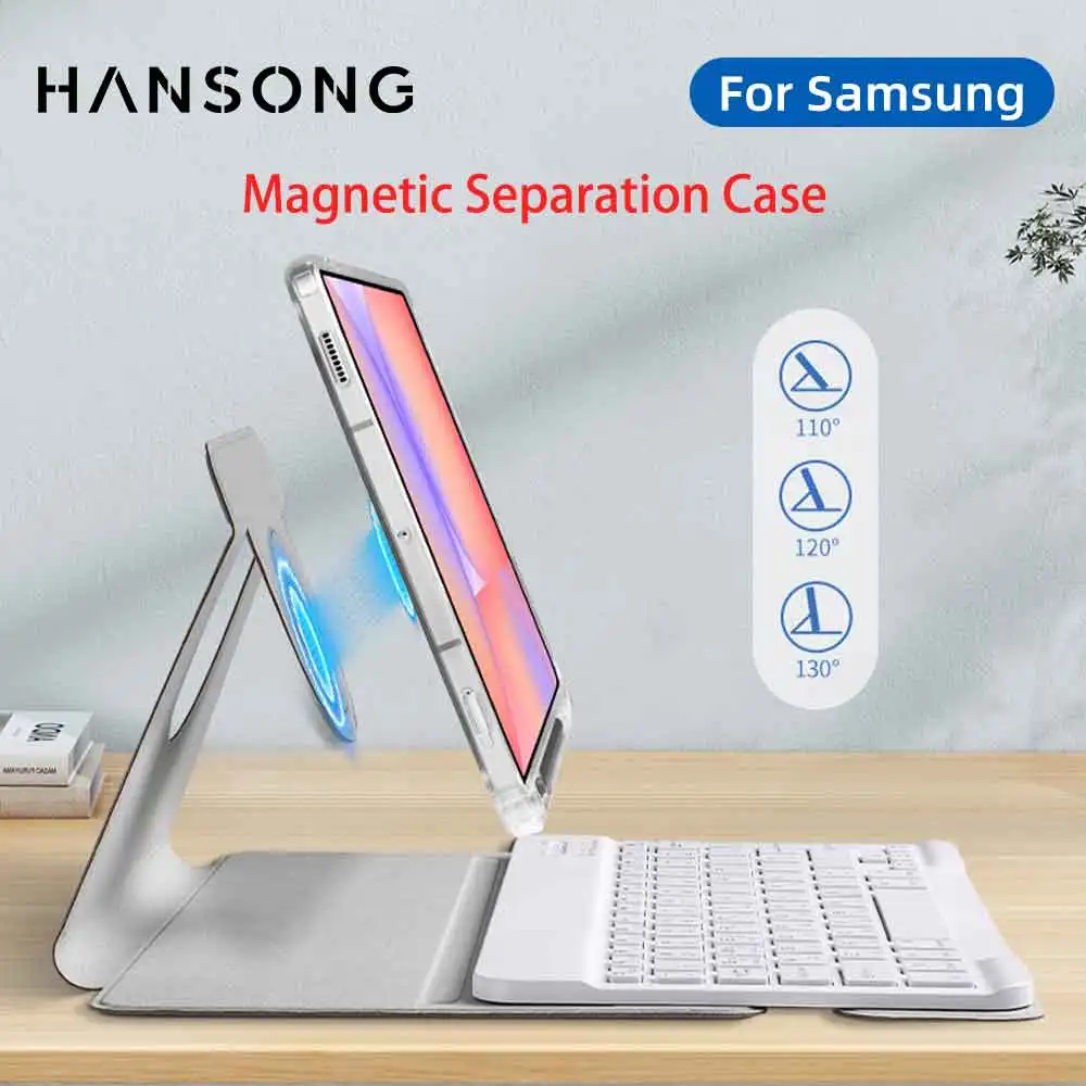 For Samsung Galaxy Tab S10 Lite/S10 FE/S9 FE/S9 360° Rotation Acrylic Detachable Magnetic Tablet Keyboard Case