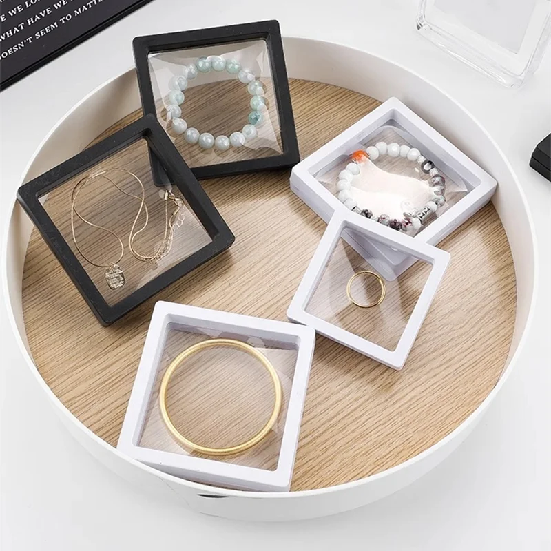 صندوق تخزين المجوهرات أداة عرض عائمة شفافة التعبئة والتغليف حلقة قلادة عملة صندوق تخزين قابل للجمع مجوهرات اكسسوارات #4