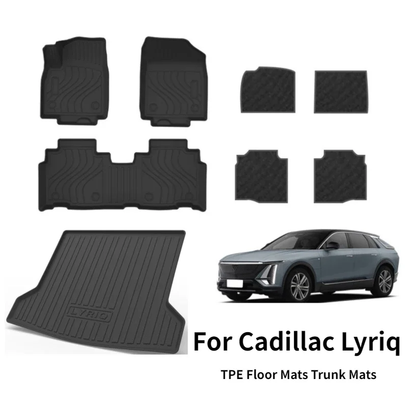 For Cadillac Lyriq 2024-2022 TPE Floor Mats Trunk Mats All Weather Front Rear Cargo Liner Mat, Waterproof Anti-Slip Foot Pads