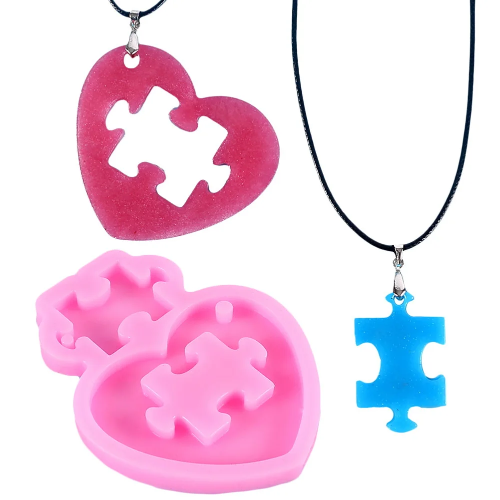 Love Puzzle Resin Casting Mold Heart Puzzle Pendant Keychain Silicone Mold Jigsaw Puzzle Epoxy Resin DIY Tools HOT