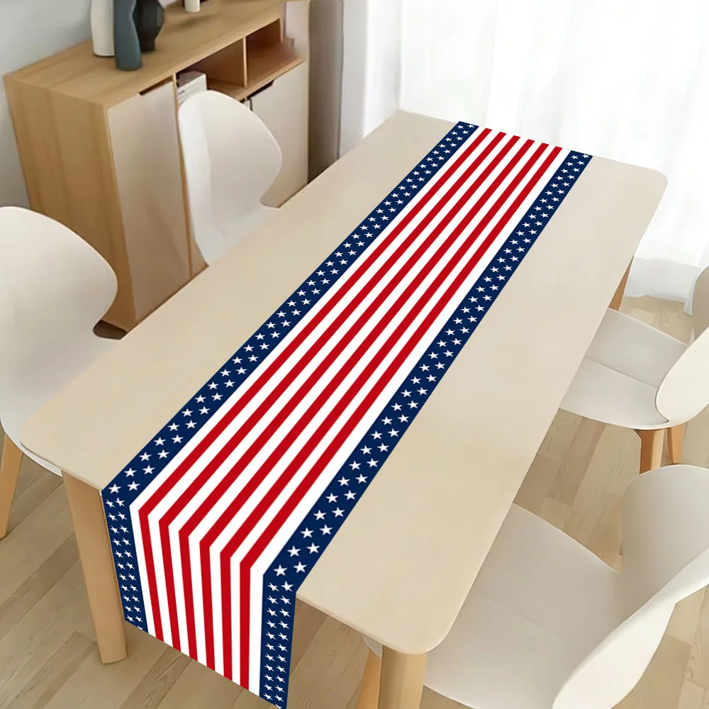 1 Stück Tischläufer mit amerikanischer Flagge, Stern-Streifen-Muster, Polyester-Tischläufer für den 4. Juli, Unabhängigkeitstag, Party, Tischdekoration