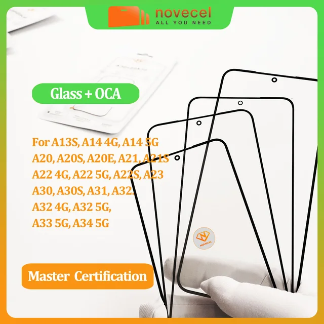 Novecel 10 szt. Szybka przednia z OCA do wymiany w Samsung Galaxy A34 A33 A32 A31 A13S A137 A145 A146 A14 4G 5G