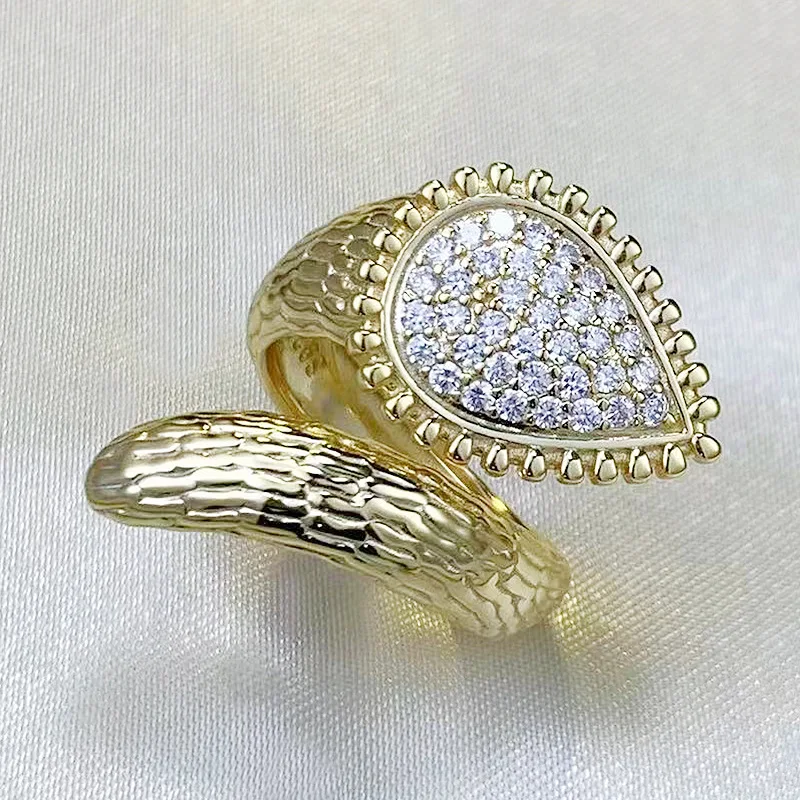 2023 New S925 Silver Bohemian Asian Wind Simulated Diamond Snake Ring Women's Open