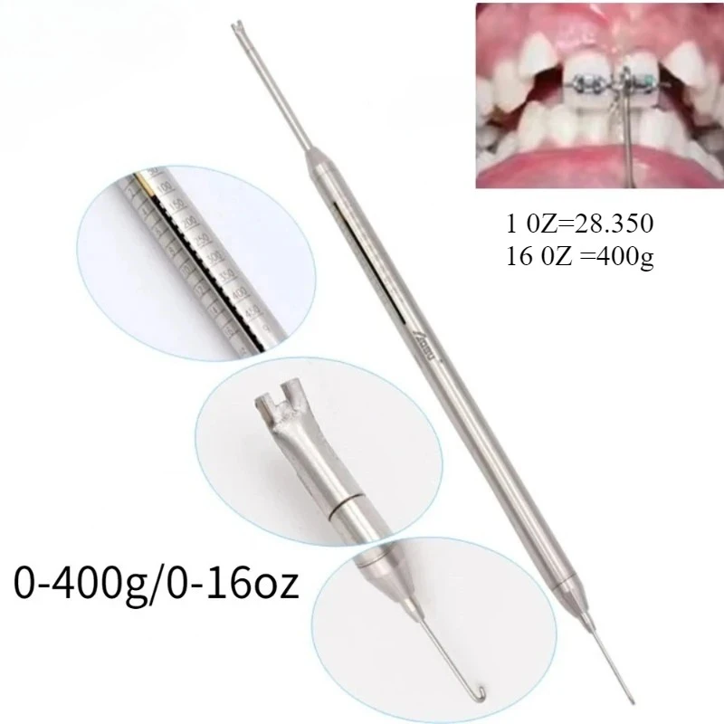 

NIGF Стоматологический ортодонтический динамометр, измеритель напряжения стресса для эластичных лент, инструмент для измерения ортопедического полости рта 0-400 г/0-16 унций,