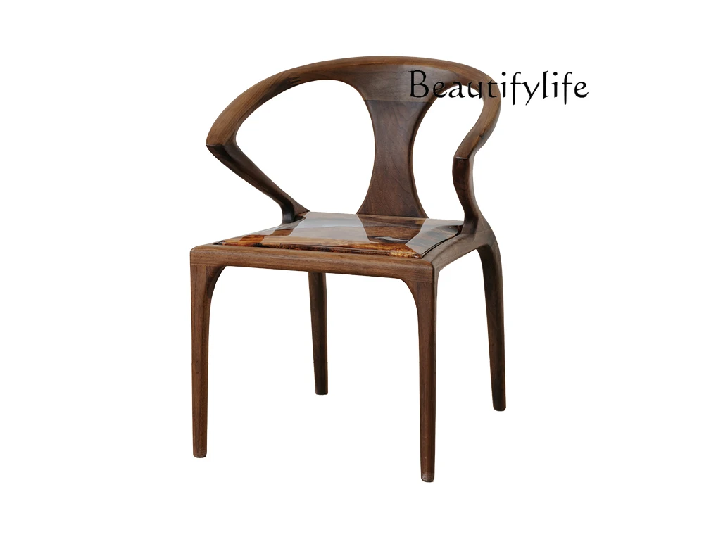 

Resin dining chair North American black walnut Nordic home solid wood armrest designer high sense