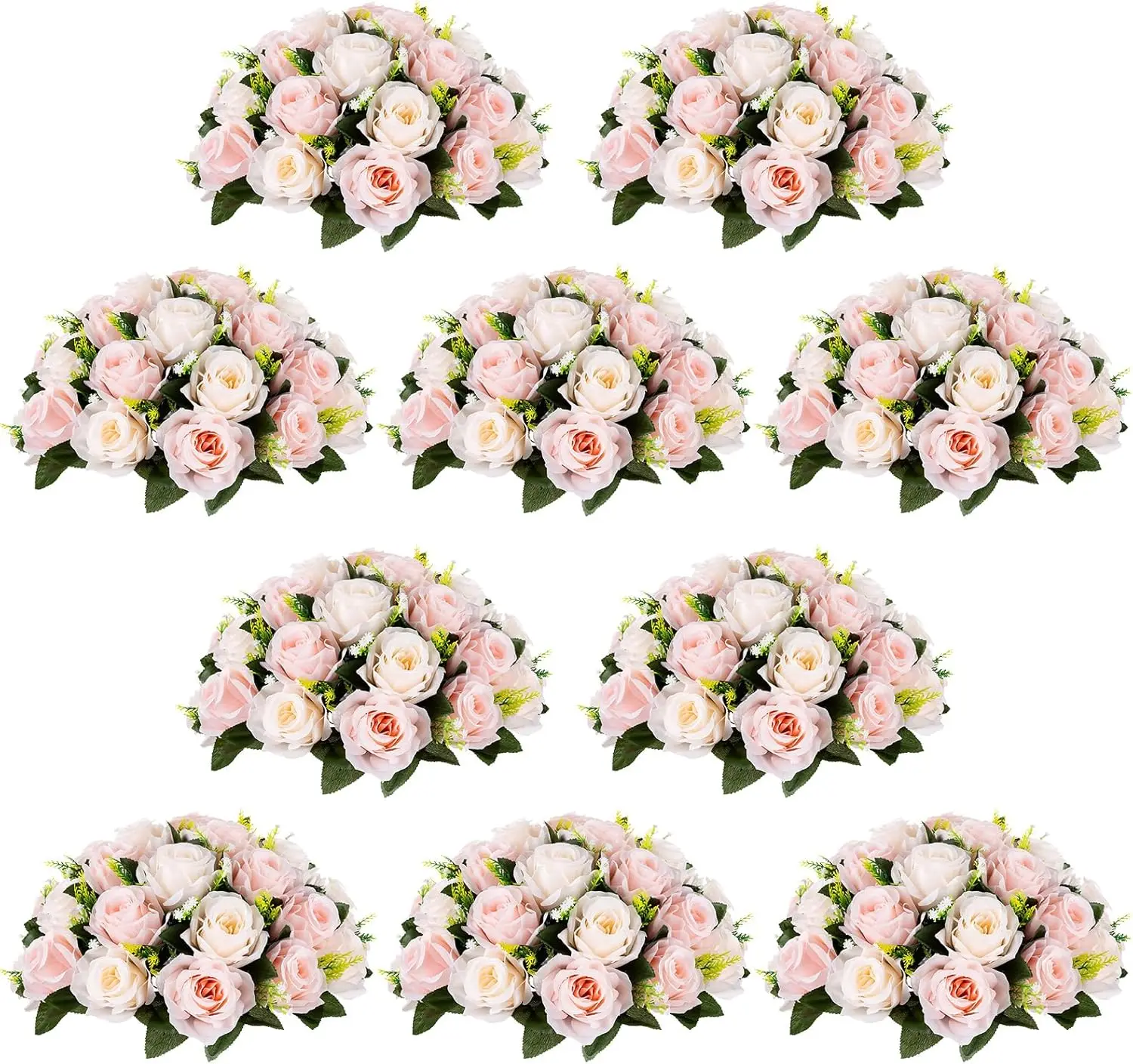 Artificial Flower Centrepieces for Tables - 10 Pcs Pink & Creamy White Fake Flowers Roses Balls 13.8in Diameter - Silk