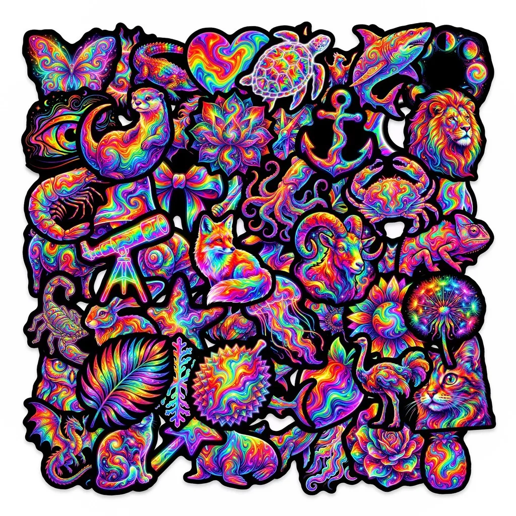 50Pcs Rainbow Tie Dye Graffiti Stickers Waterproof Creative Decals for Phone Case Journal and Guitar DIY RecordingYourLife Store