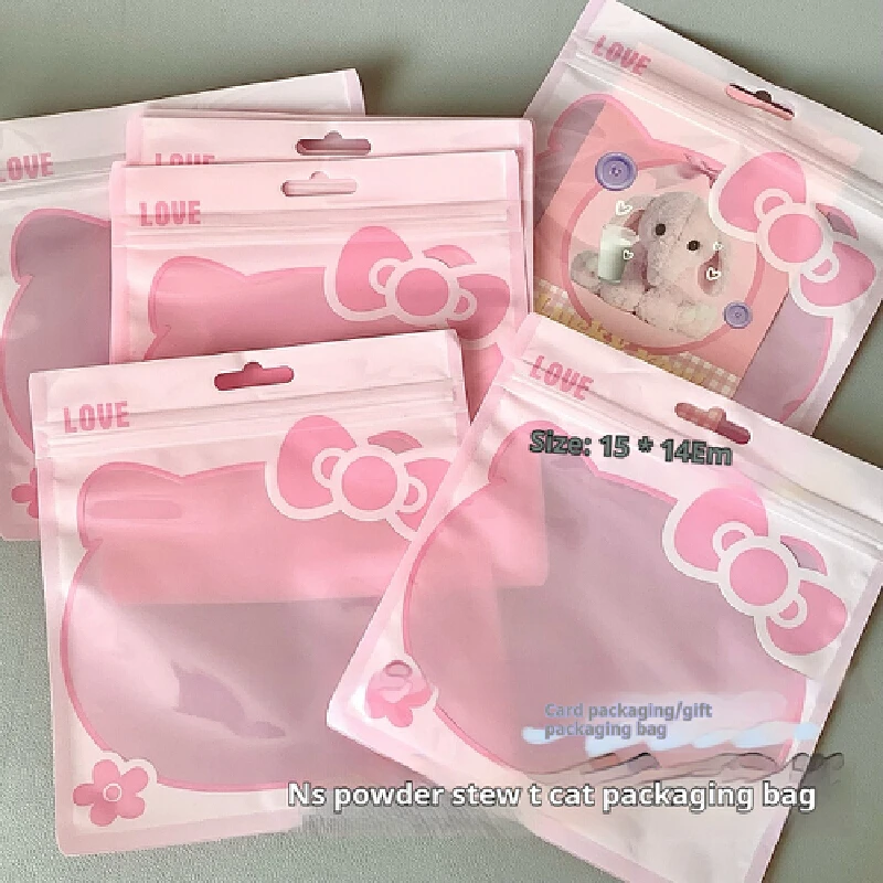 10pcs Kawaii Sanri Pink Ziplock Bags Transparent Pe Sealed Bags Packaging Decorative Accessories Wholesale Gift Bags Anime Gifts