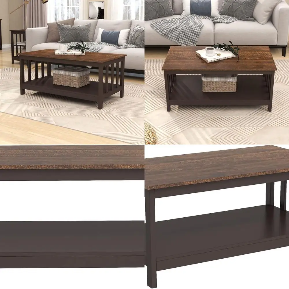 

Espresso 40 Farmhouse Style Living Room Coffee Table with Storage Shelf