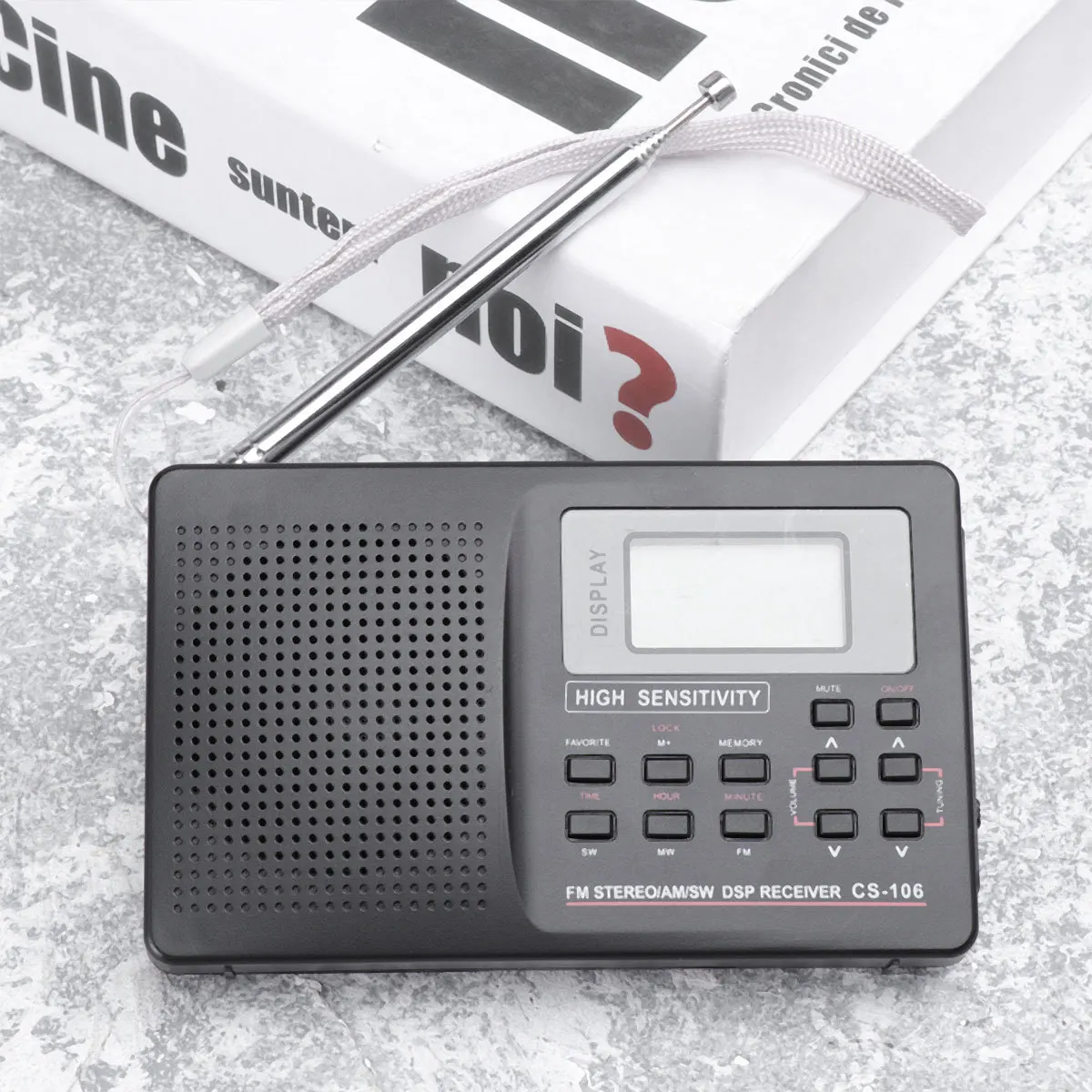 راديو رقمي Fm Am All Band راديو صغير محمول لوظيفة ساعة السفر الخارجية حساسية عالية باللون الأسود