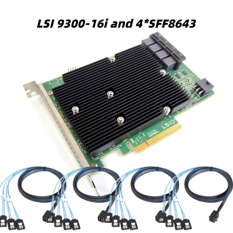 LSI 00447 SAS 9300-16i IT mode 12Gb/s HBA16 disc pass-through 3008 4 * SFF-8643 SATA Cable