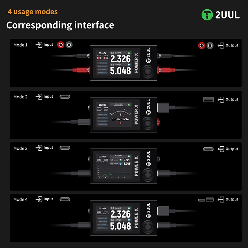 2UUL PW11 Power X Ampere-Voltage Meter with Digital Parameter Interface Multiple Mode One-click Operation Circuit Tester Tool