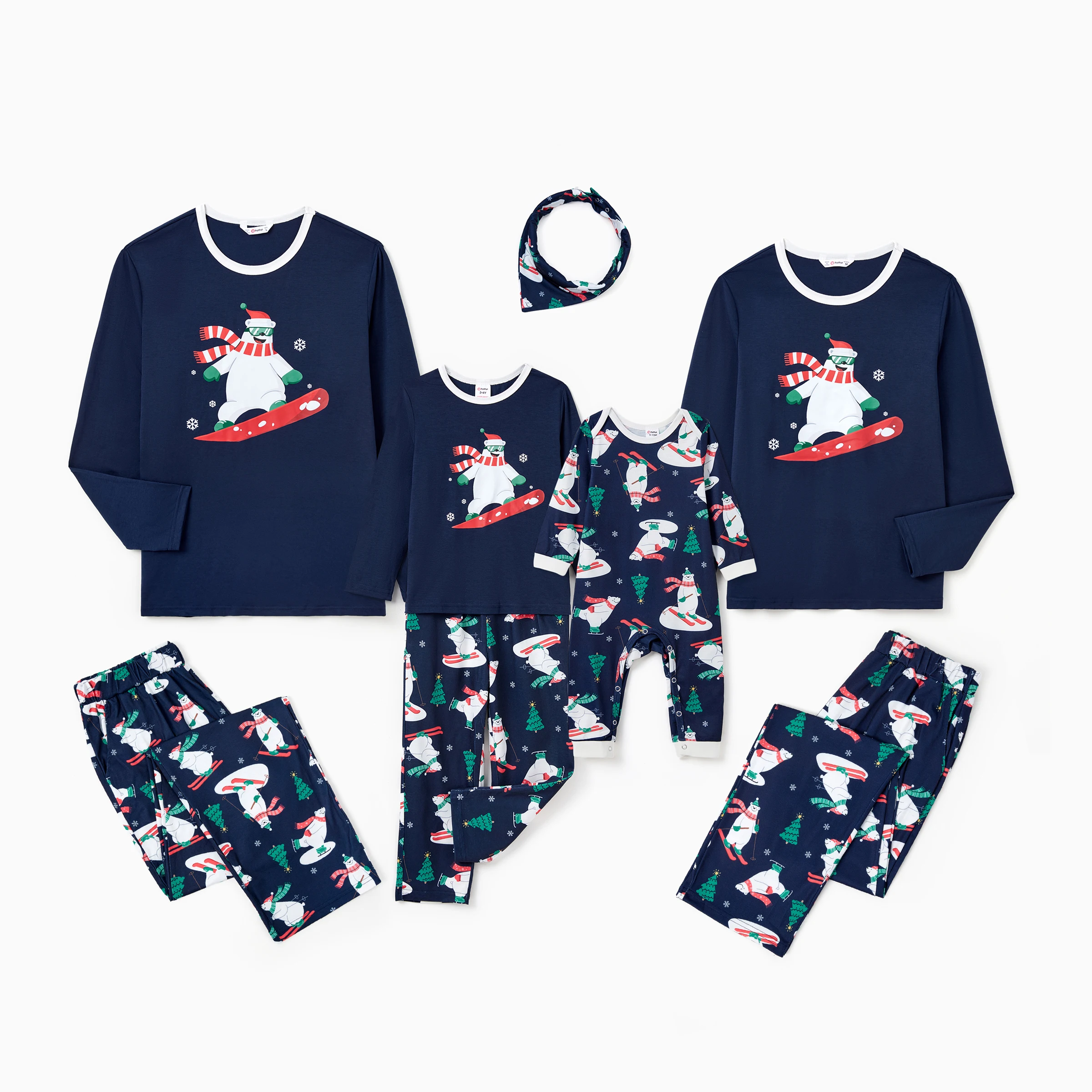 PatPat Polar Bear Pajamas Christmas Outfits Snowboarding Clothes Matching for Family