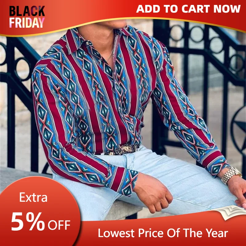 Western denim long sleeve shirt ethnic tribal style party outdoor casual luxury men\'s shirt design soft and comfortable 2024