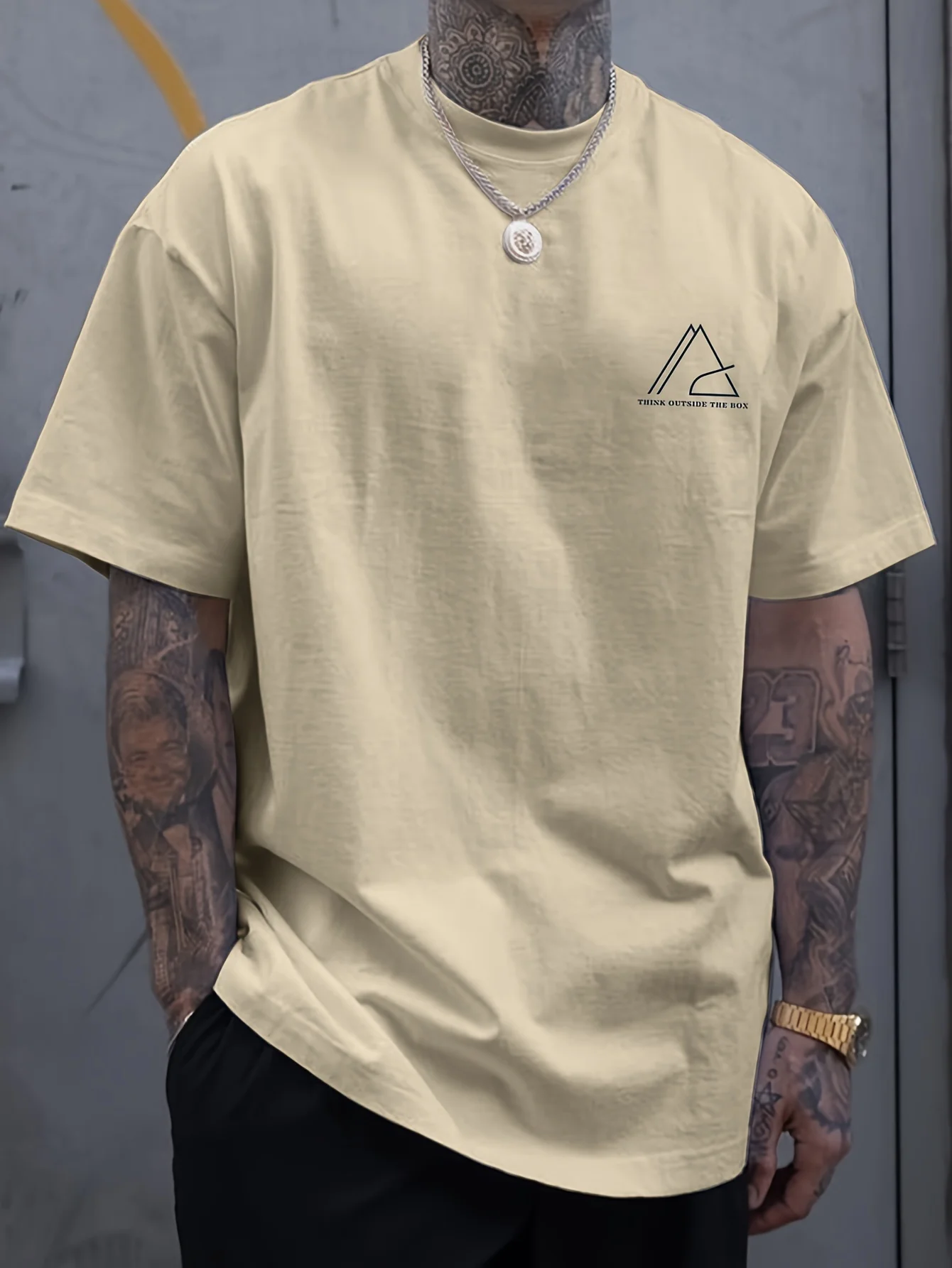 Minimalist Geometric Triangle Logo Graphic Tee Men Breathable 100% Cotton Perfect Summer Street... product image