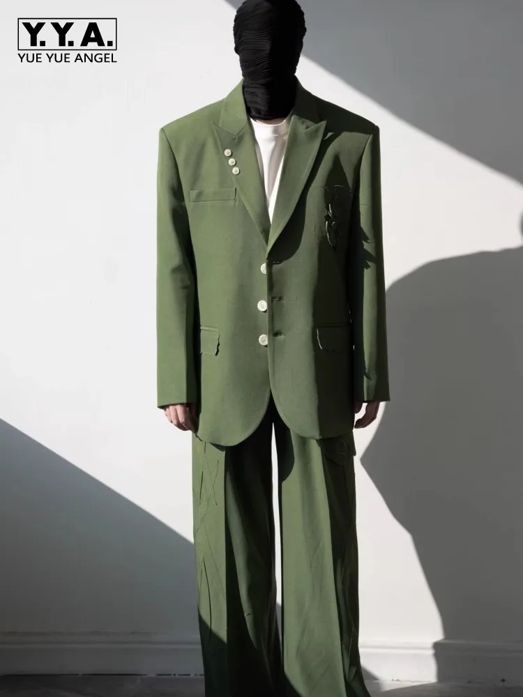 Designer Suits Matching Sets Fashion Mens Flowers Casual Spring Loose Fit Single Breasted Blazers Wide Leg Pants Two Piece Set