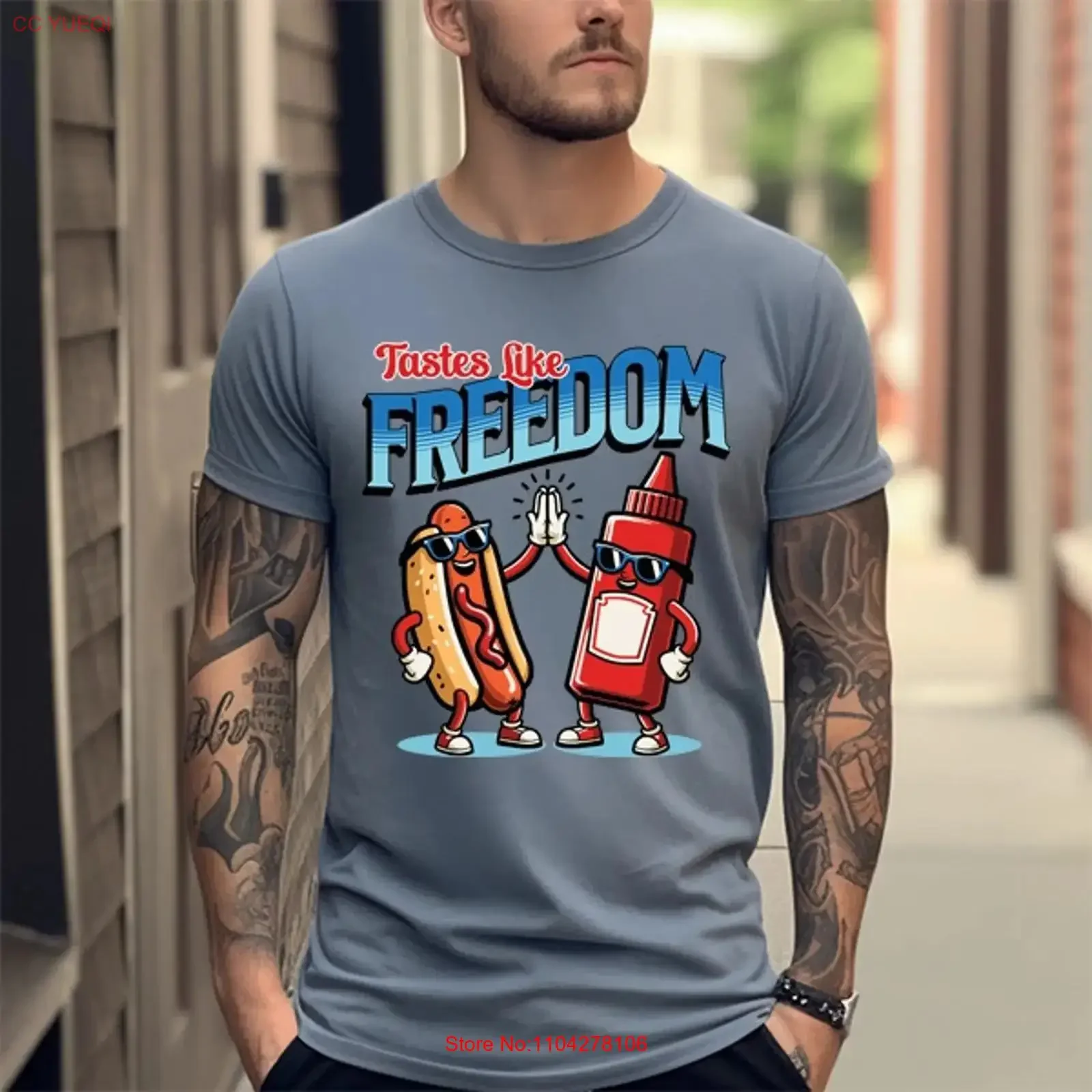 Tastes Like Freedom Hot Dog Ketchup High Five T Shirt vintage Washed Unisex Stylish Casual Slightly graphic fashion