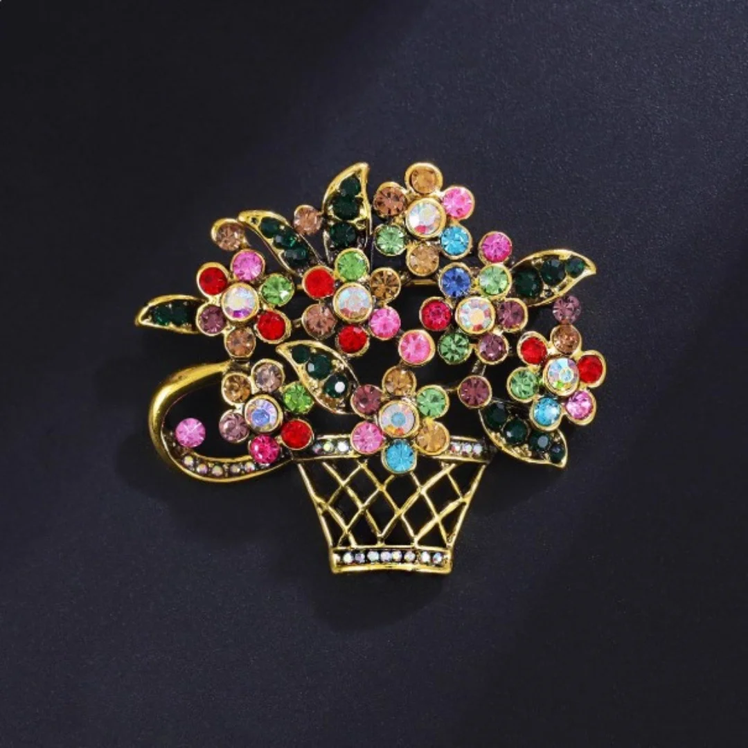 Broches de cesta de flores vintage transfronterizos europeos y americanos, ropa exquisita y adorable, creativa y de moda, ou