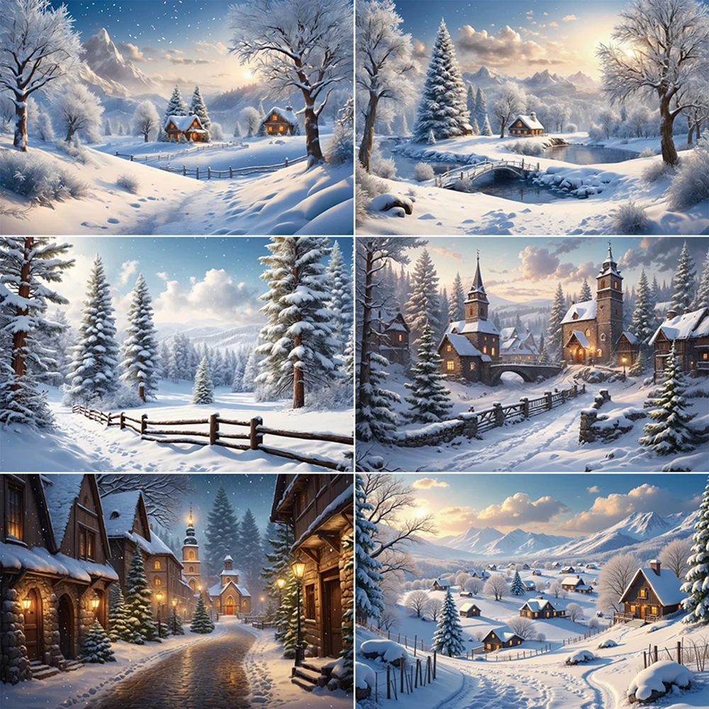 

MOON.QG Merry Christmas Background Photography Snow Winter Village Photozone Backdrop Children Photo Studio Photocall Props