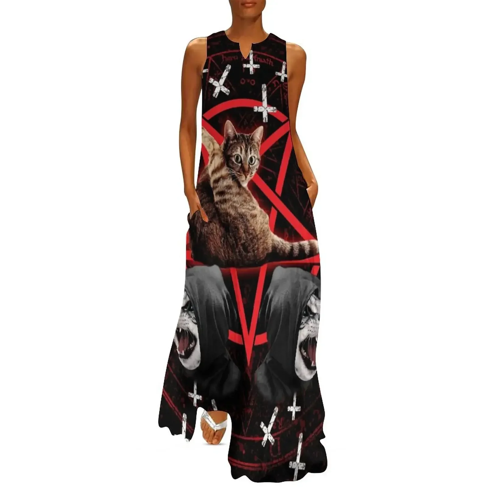 

satanic cat pentagram death black metal band exorcist Long Dress birthday dress cocktail dresses Dresses Dress