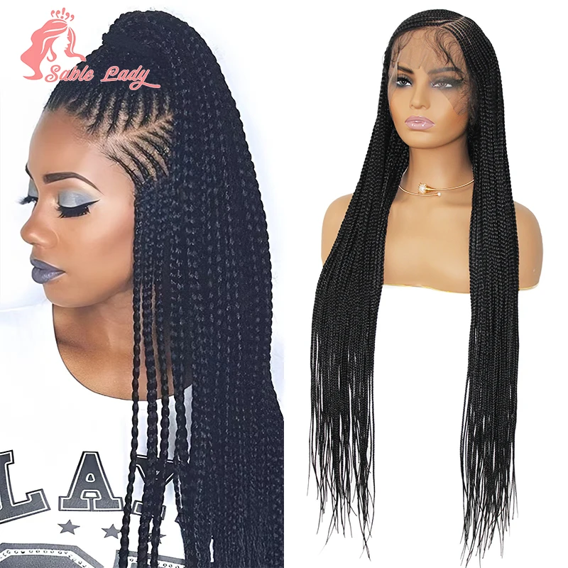 

Braided Wigs Synthetic Cornrow Braid Wig Knotless Box Braid Side Part Braids Hair Wig Full Lace Front Braiding Hair Sable Lady