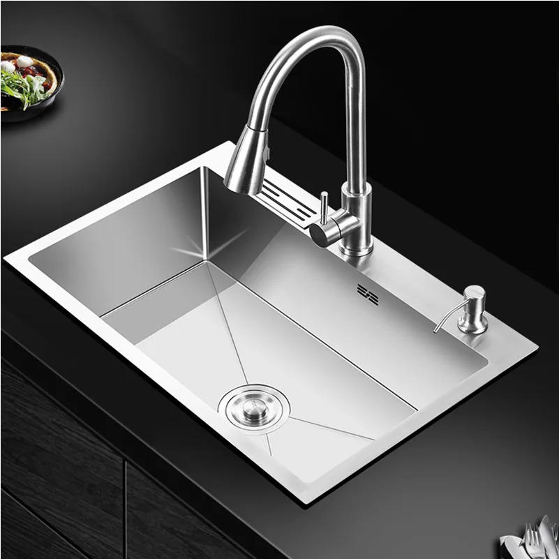 

Thickened sink single sink kitchen 304 stainless steel handmade vegetable basin household sink large under-counter wash basin